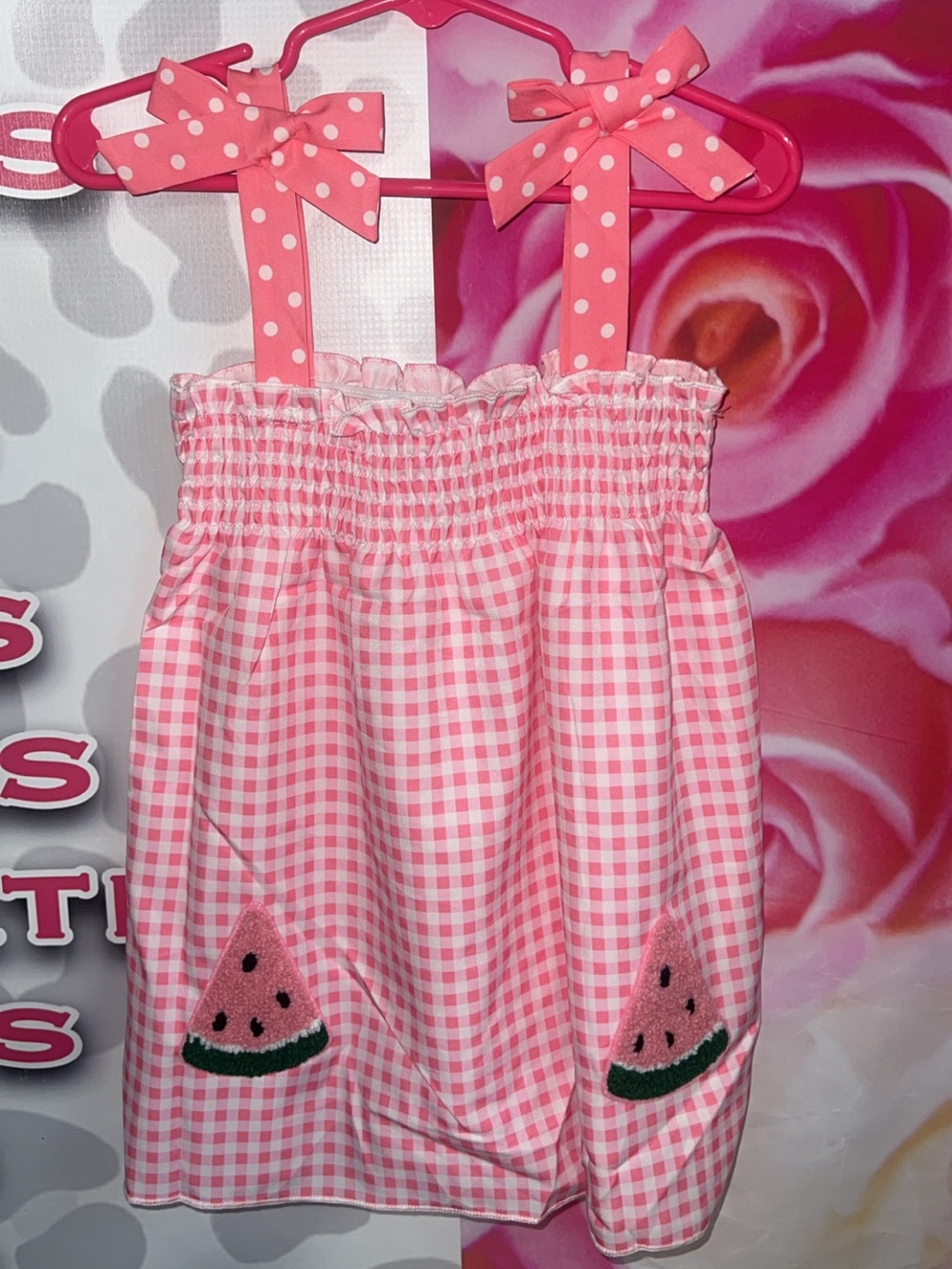 SHEIN Pink Gingham Watermelon Patch girls dress